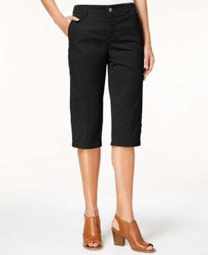 Calça Capri Feminina Estilo &amp; Co com Botões de Pressão Preta Tamanho 4