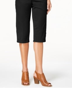 Calça Capri Feminina Estilo &amp; Co com Botões de Pressão Preta Tamanho 4