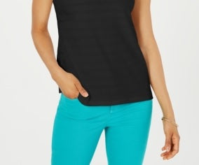 Regata feminina de algodão texturizado Charter Club, preta, tamanho extragrande