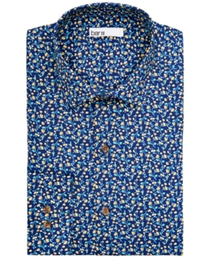 Camisa masculina Bar III Slim Fit com botões florais, azul, tamanho 14, 14,5, 32/33