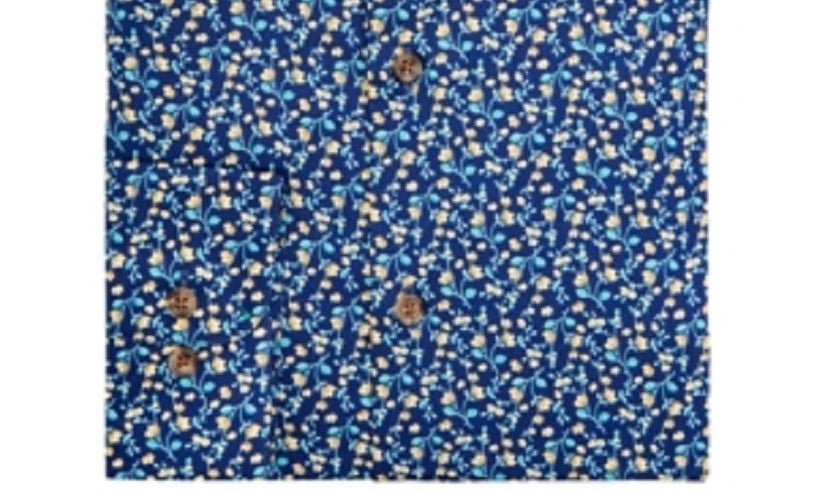 Camisa masculina Bar III Slim Fit com botões florais, azul, tamanho 14, 14,5, 32/33