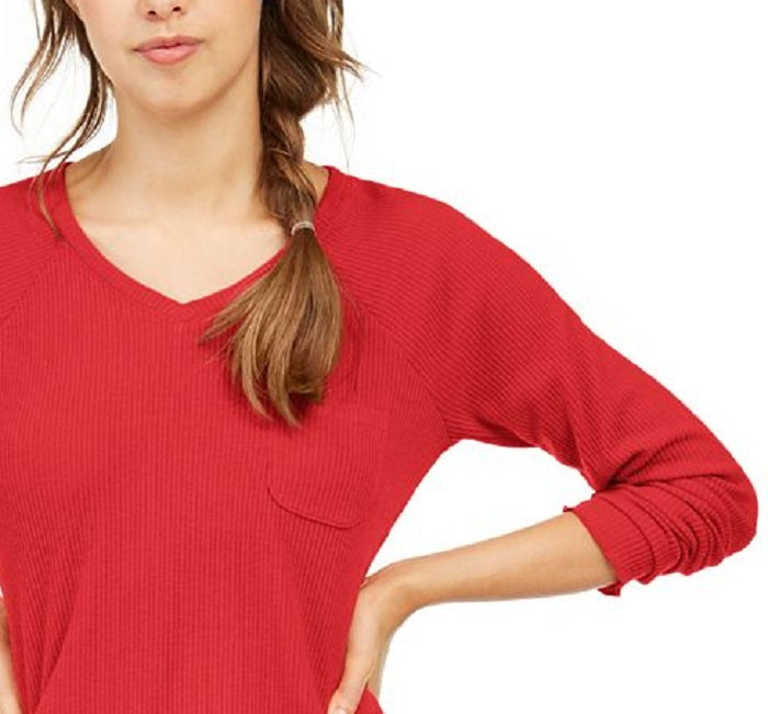 Camisa de dormir feminina Jenni com nervuras sólidas, vermelha, tamanho X-S