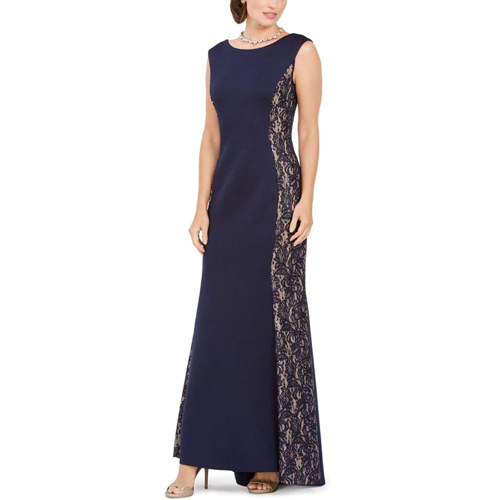Vestido formal feminino Jessica Howard, sem mangas, com lantejoulas e decote em joia, comprimento total, azul, tamanho 8