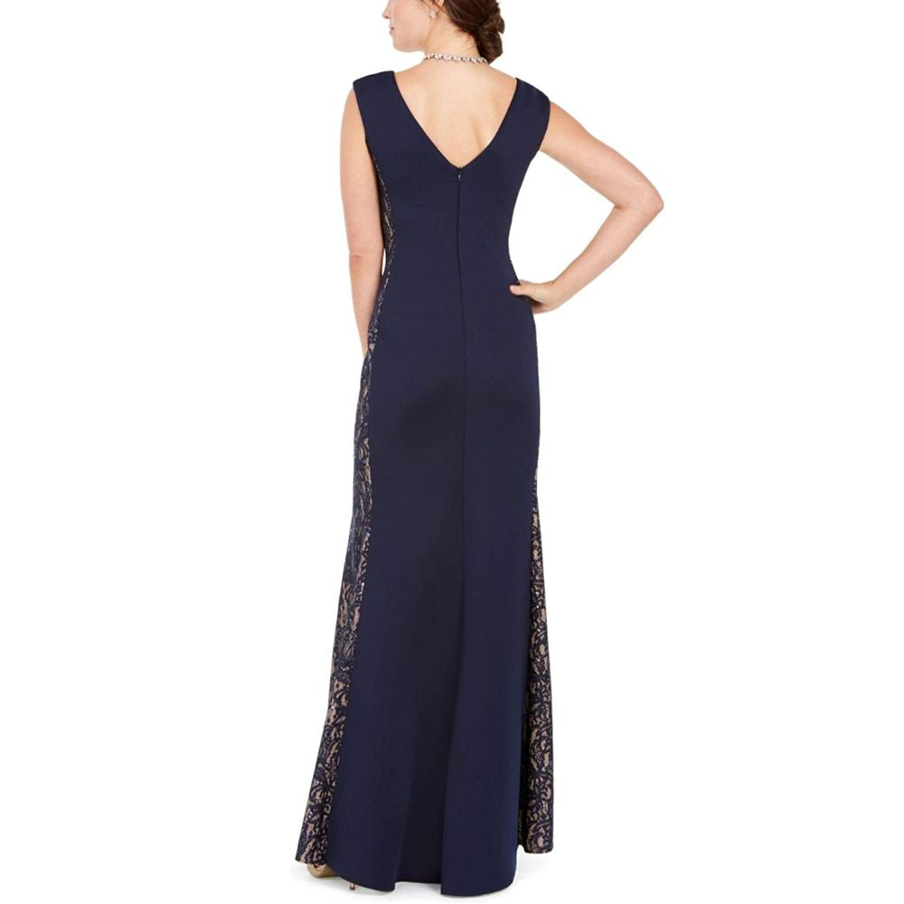 Vestido formal feminino Jessica Howard, sem mangas, com lantejoulas e decote em joia, comprimento total, azul, tamanho 8