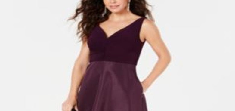 Vestido feminino Adrianna Papell com decote em V e amarração na cintura, roxo, tamanho 2