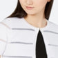 Calvin Klein Cardigan Feminino Canelado Manga Curta Aberto Branco Tamanho Médio
