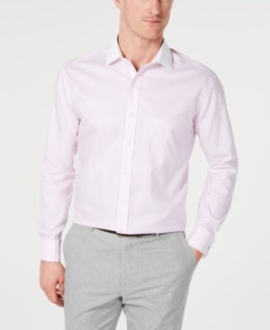 Camisa social masculina Tasso Elba Classic Fit, sem passar a ferro, de algodão Supima, com listras e punho francês, rosa, tamanho 17,5 x 32 x 33
