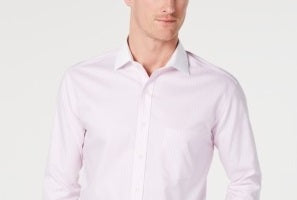 Camisa social masculina Tasso Elba Classic Fit, sem passar a ferro, de algodão Supima, com listras e punho francês, rosa, tamanho 17,5 x 32 x 33