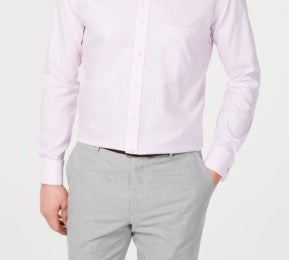 Camisa social masculina Tasso Elba Classic Fit, sem passar a ferro, de algodão Supima, com listras e punho francês, rosa, tamanho 17,5 x 32 x 33