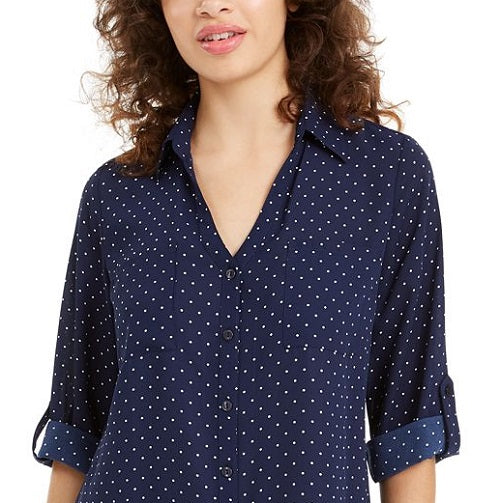 Blusa com estampa de bolinhas e punho Bcx Juniors, azul, tamanho pequeno