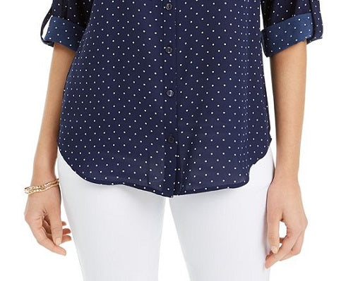 Blusa com estampa de bolinhas e punho Bcx Juniors, azul, tamanho pequeno