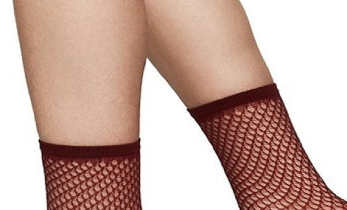 Meias femininas suecas Elvira Net, tamanho regular, vermelhas