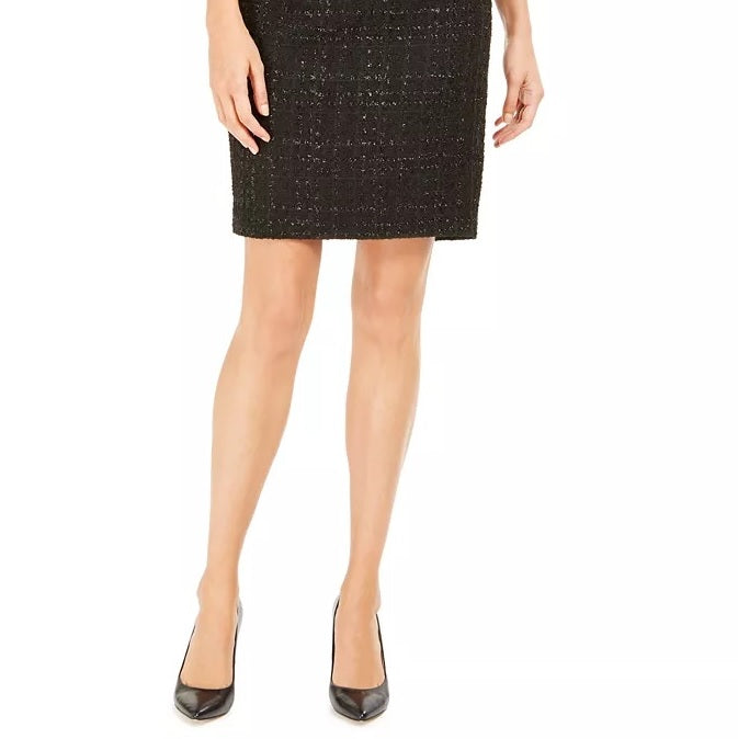 Saia lápis Calvin Klein feminina de tweed metálico, preta, tamanho 10