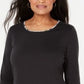 Blusa feminina Karen Scott estampada com manga 3/4 e gola joia, preta, tamanho pequeno