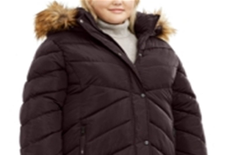 Casaco acolchoado com capuz Madden Girl Junior's Plus com acabamento em pele sintética, roxo, tamanho 3X