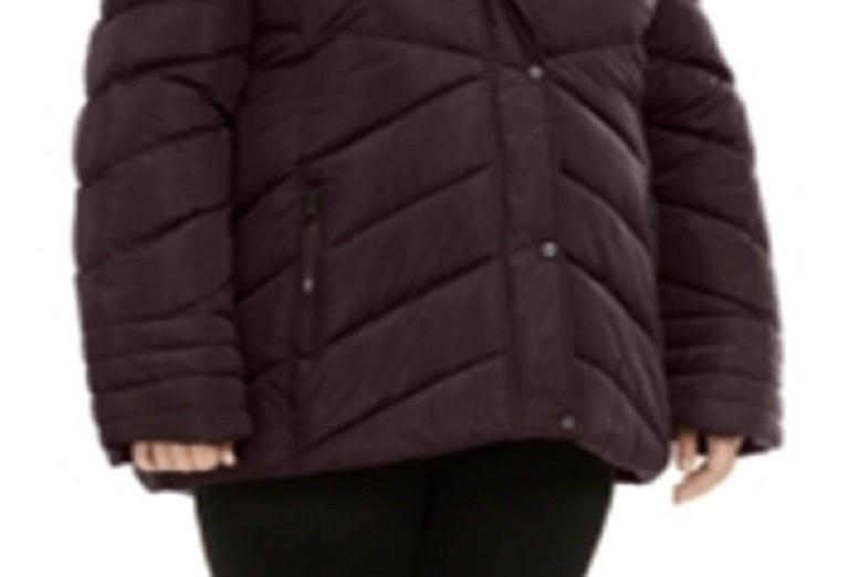 Casaco acolchoado com capuz Madden Girl Junior's Plus com acabamento em pele sintética, roxo, tamanho 3X