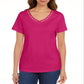 Camiseta feminina Karen Scott de algodão com decote em V e acabamento aberto, rosa, tamanho XS