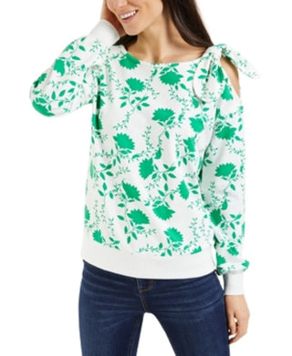 Charter Club Blusa feminina Shadow Floral com ombros descobertos, branca, tamanho X-G