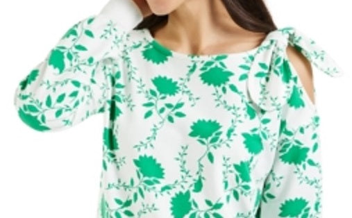 Charter Club Blusa feminina Shadow Floral com ombros descobertos, branca, tamanho X-G