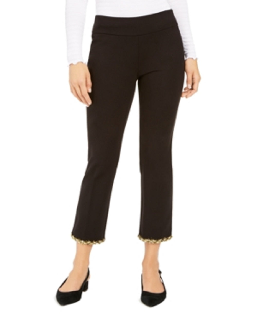 Calça skinny feminina Alfani com bainha enfeitada e tornozelo, preta, tamanho 4