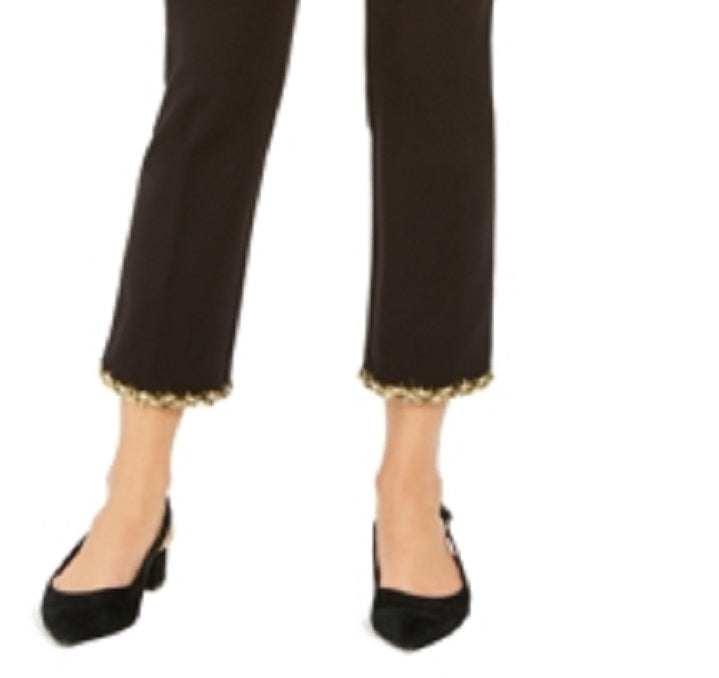 Calça skinny feminina Alfani com bainha enfeitada e tornozelo, preta, tamanho 4