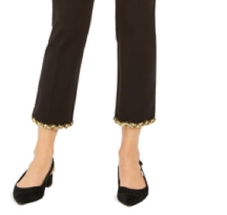 Calça skinny feminina Alfani com bainha enfeitada e tornozelo, preta, tamanho 4