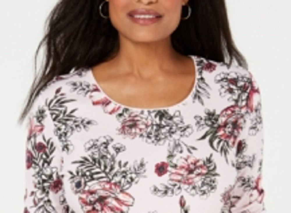 Karen Scott Blusa Feminina Estampada Decote Redondo Rosa Tamanho P
