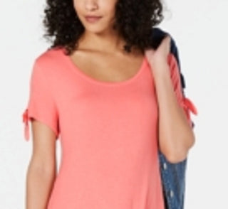 Vestido rodado feminino estilo &amp; co com manga amarrada, vermelho, tamanho PP