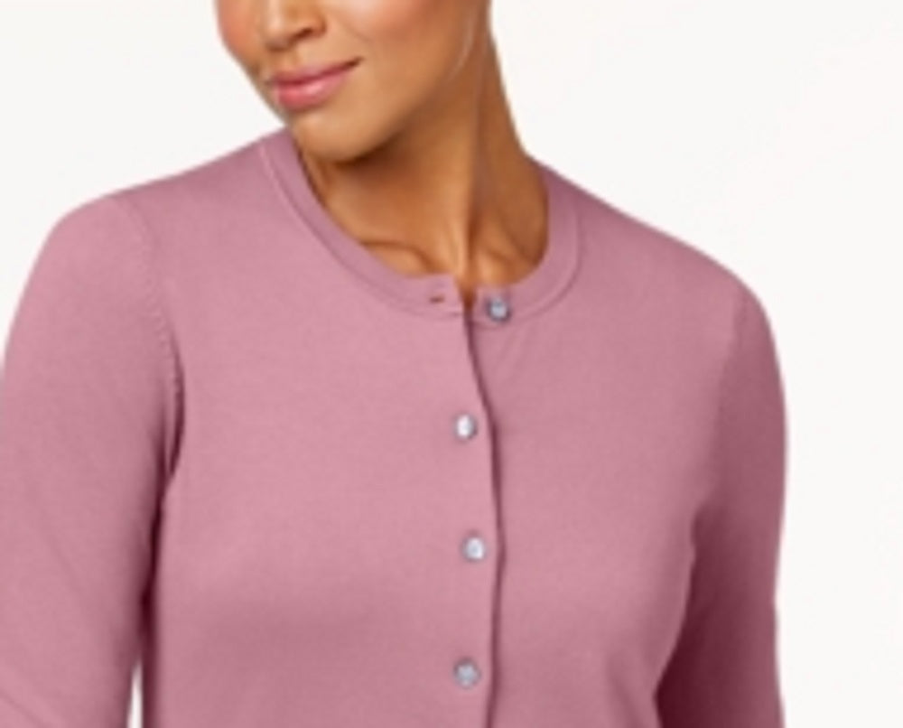 Karen Scott Cardigan Feminino Gola Redonda Rosa Tamanho Pequeno Pequeno