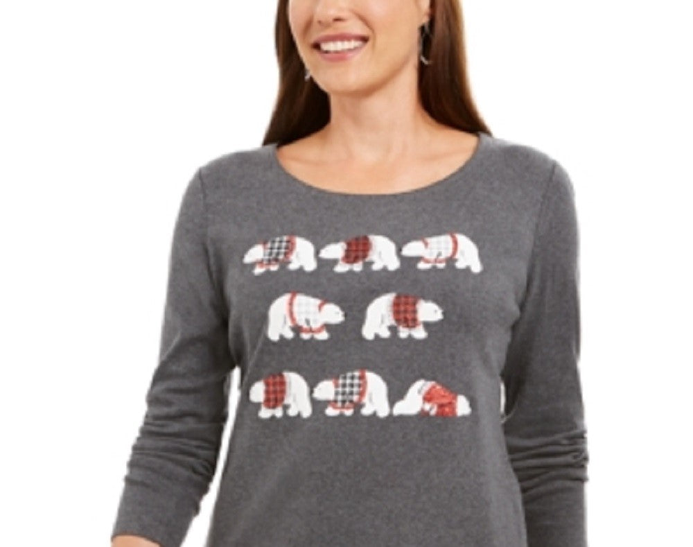Karen Scott Blusa Feminina Polar Parade Embelezada em Algodão Cinza Tamanho P