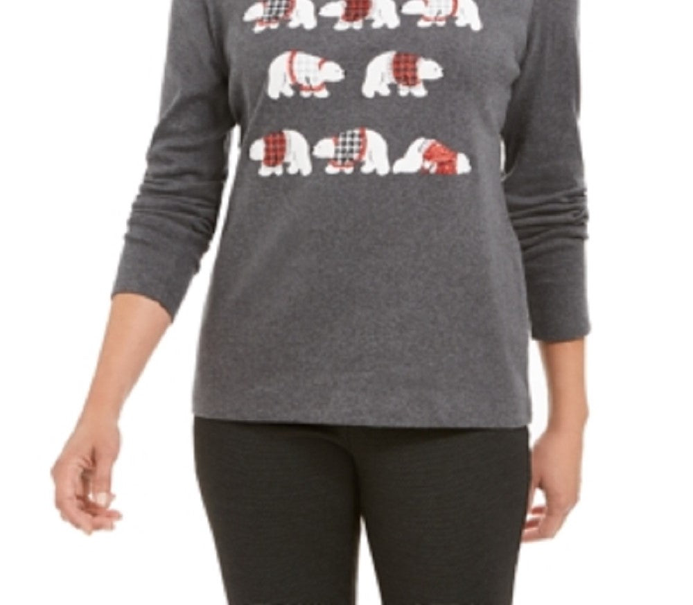Karen Scott Blusa Feminina Polar Parade Embelezada em Algodão Cinza Tamanho P