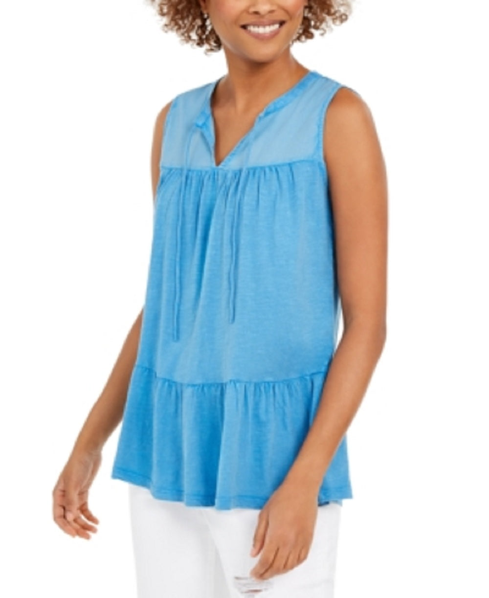 Blusa camponesa sem mangas de algodão estilo &amp; co feminina, azul, tamanho pequeno