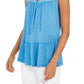 Blusa camponesa sem mangas de algodão estilo &amp; co feminina, azul, tamanho pequeno