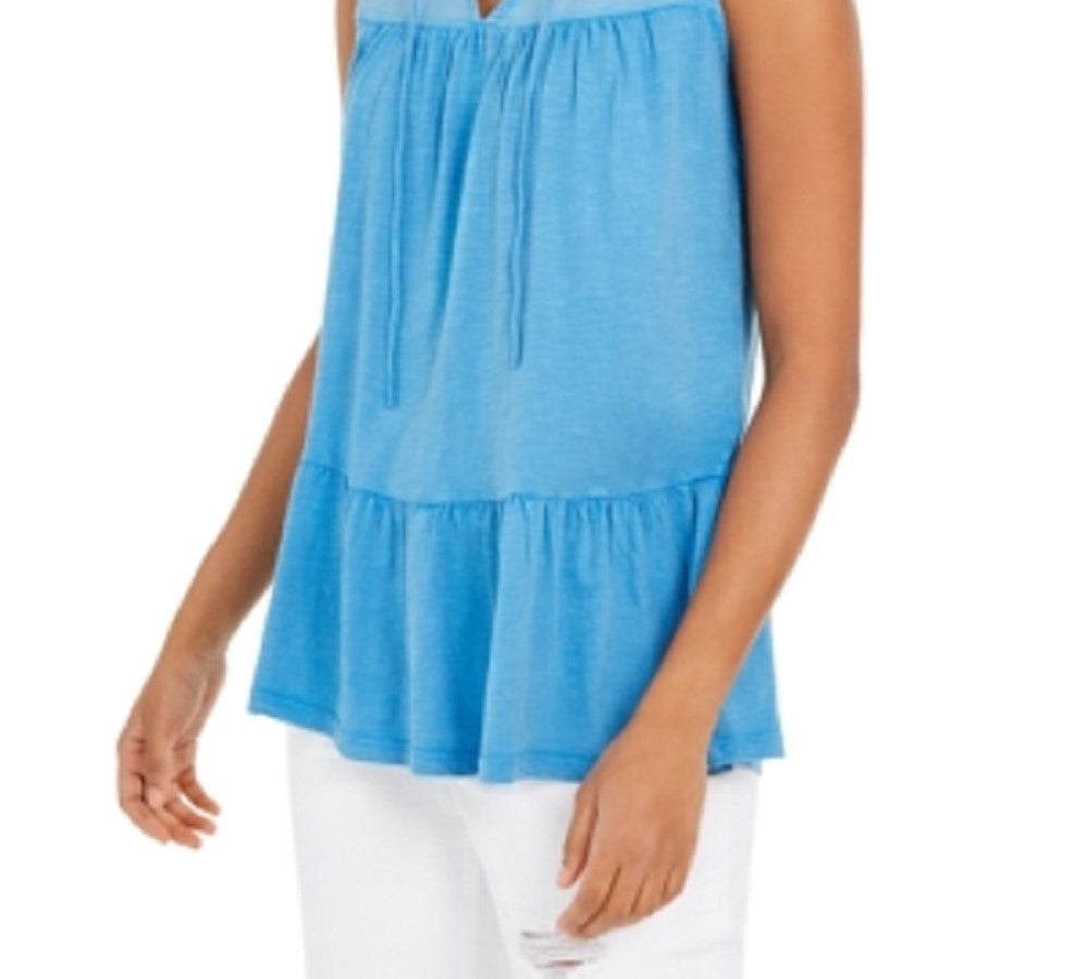 Blusa camponesa sem mangas de algodão estilo &amp; co feminina, azul, tamanho pequeno