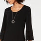 Vestido feminino JM Collection com decote em V e mangas curtas, preto, tamanho X-S