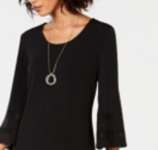 Vestido feminino JM Collection com decote em V e mangas curtas, preto, tamanho X-S