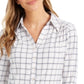 Camisa polo feminina Charter Club com estampa de manga 3/4, branca, tamanho P