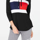 Tommy Hilfiger Blusa com capuz feminina de manga comprida com blocos de cores, preta, tamanho grande