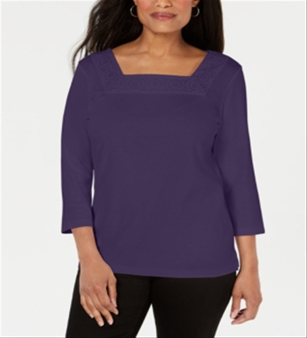 Karen Scott Blusa Feminina Crochê Gola Quadrada Roxa Tamanho XS