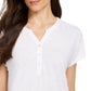Blusa Henley de Linho e Manga Dolman Feminina Style &amp; Co Branca Tamanho P