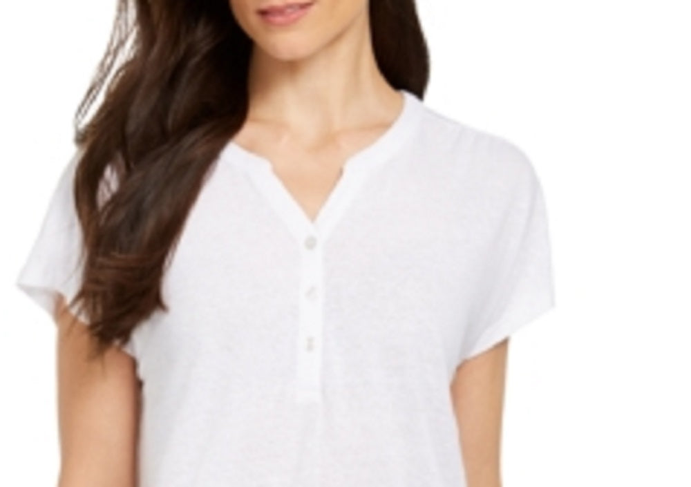 Blusa Henley de Linho e Manga Dolman Feminina Style &amp; Co Branca Tamanho P