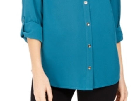 Camisa feminina Charter Club com dois bolsos, verde, tamanho XX-G