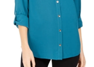 Camisa feminina Charter Club com dois bolsos, verde, tamanho XX-G
