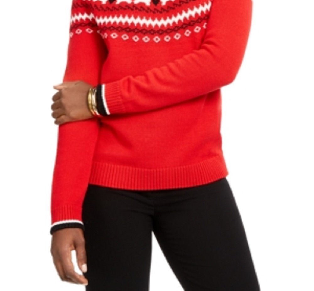 Suéter feminino Charter Club Fair Isle com gola redonda, vermelho, tamanho pequeno GG