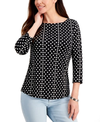 Camiseta feminina Charter Club Supima Cotton Dot Print, preta, tamanho grande