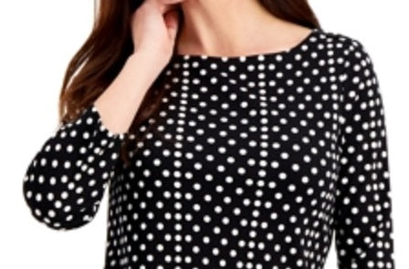 Camiseta feminina Charter Club Supima Cotton Dot Print, preta, tamanho grande