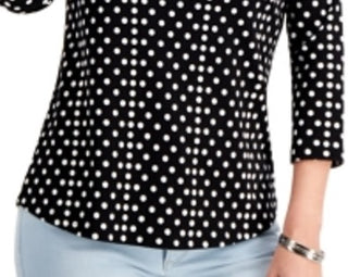 Camiseta feminina Charter Club Supima Cotton Dot Print, preta, tamanho grande