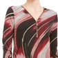 JM Collection Blusa feminina com estampa de blocos de cores, manga 3/4, gola com zíper, preta, tamanho pequeno