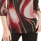JM Collection Blusa feminina com estampa de blocos de cores, manga 3/4, gola com zíper, preta, tamanho pequeno