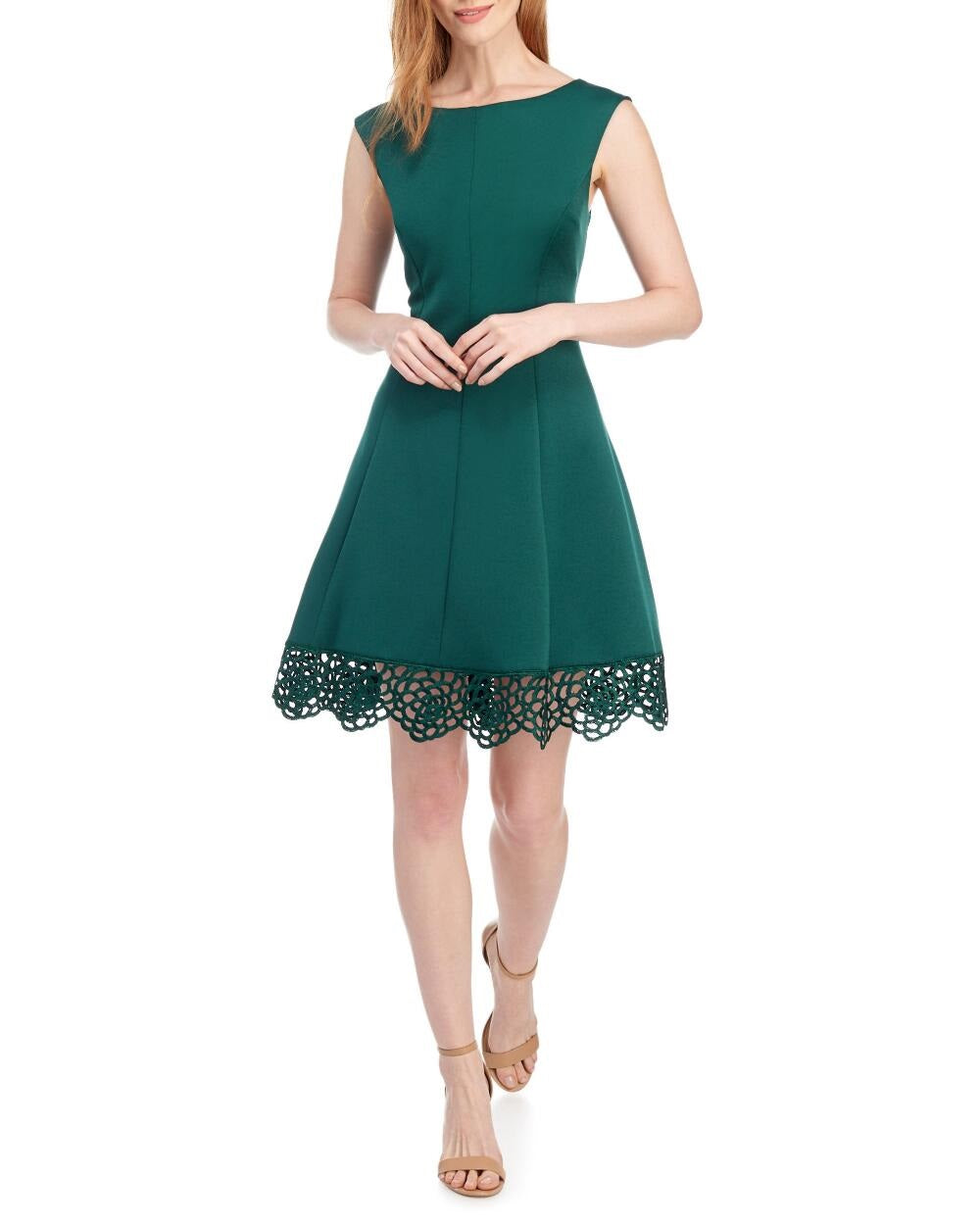 Vestido Scuba Fit &amp; Flare Donna Ricco Feminino Verde Tamanho 6